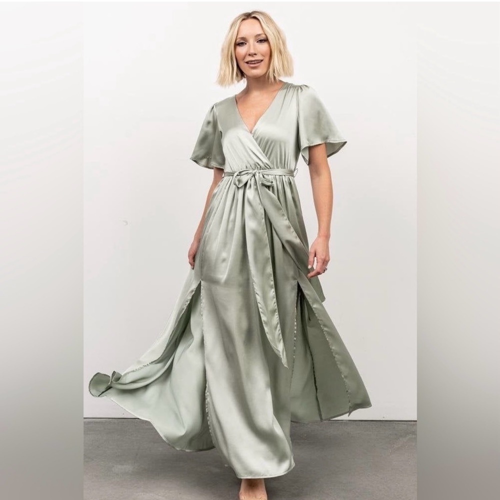 Baltic Born Light Green Satin Maxi Dress Size XL